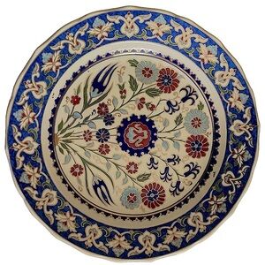 KUTAHYAH Porselen Vintage Blue Red Green Botanical Motif Hand Made Platter 2003